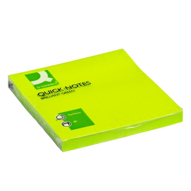 [QC010515] Samolepící bloček Q-CONNECT neonové 76x76mm zelené