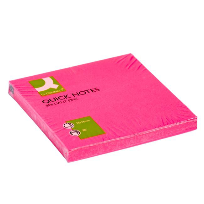 [QC010516] Samolepící bloček Q-CONNECT neonové 76x76mm růžové