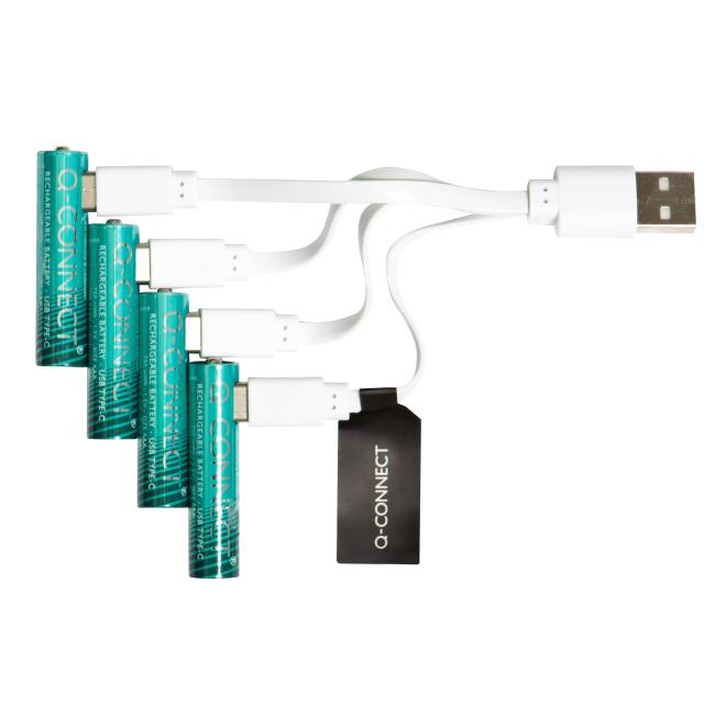 [QC014130] Baterie Q-CONNECT AAA mikrotužkové nabíjecí USB-C 4 ks