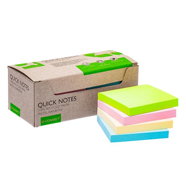[QC017324] Samolepící bloček Q-CONNECT recyklované 76x76 duhové 12ks