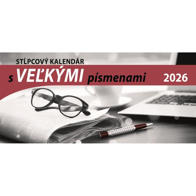 Stolní kalendář sloupcový 29,7 x 13,8 cm s VELKÝMI písmeny 2026