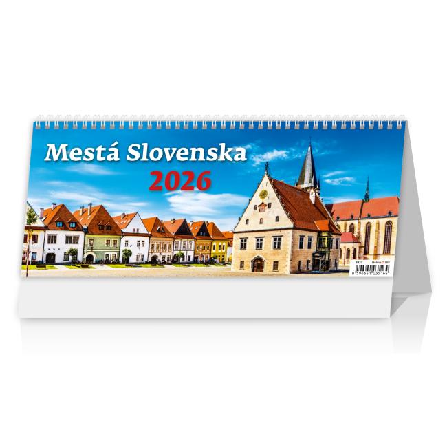 [S331] Stolní kalendář řádkový 32,1x13,4 cm - Města Slovenska 2026
