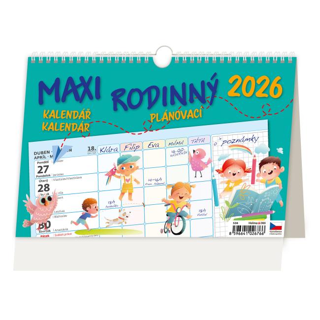 [S36] Stolní kalendář 24x16 cm - MAXI FAMILY plánovač 2026