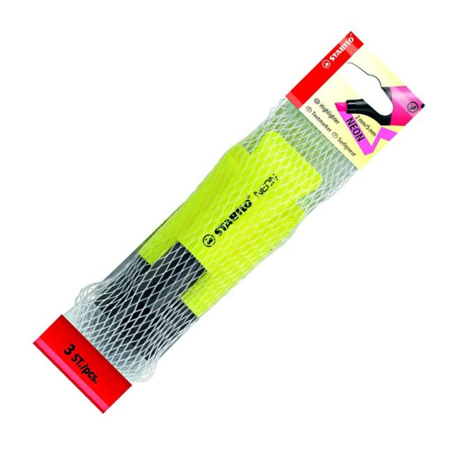 Sada zvýrazňovačů STABILO NEON žlutý 3S
