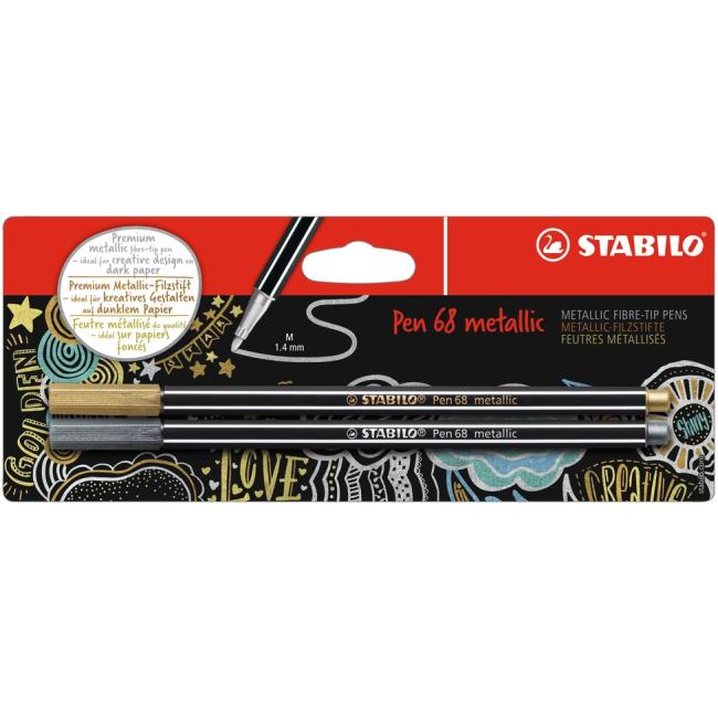 Popisovač STABILO Pen 68 2 ks v blistrové metalické stříbrné zlaté barvě