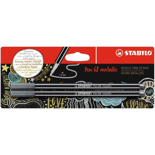 Popisovač STABILO Pen 68 2ks v blistru metalic stříbrná