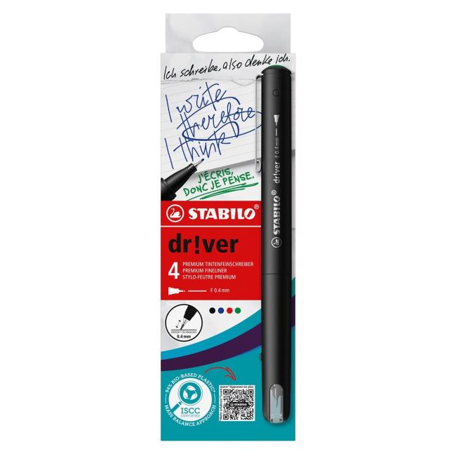 Sada linerů jemných STABILO dr!ver - fine - 4 ks zelená, červená, modrá, černá