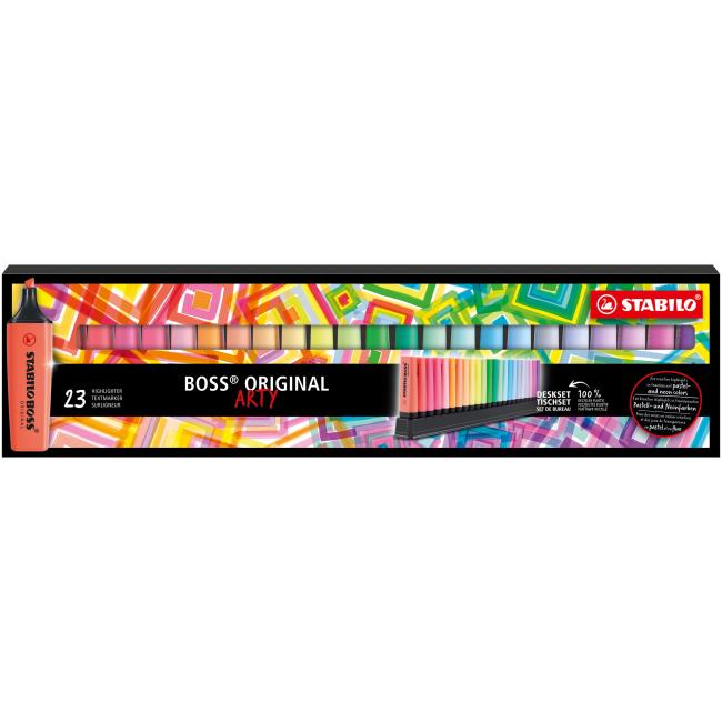 Sada zvýrazňovačů STABILO BOSS ORIGINAL - ARTY - 23 ks (9 neonových a 14 pastelových barev)