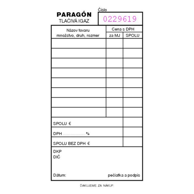 [TL000028] Paragon číslovaný, bez samopřepisu, A6, 100 listů