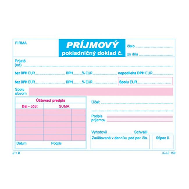 [TL000169] Příjmový pokladní doklad 2xDPH, A6, 100 listů