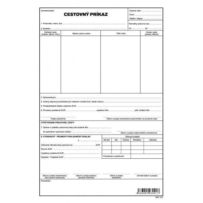 Cestovní příkaz, A4, 1000 listů