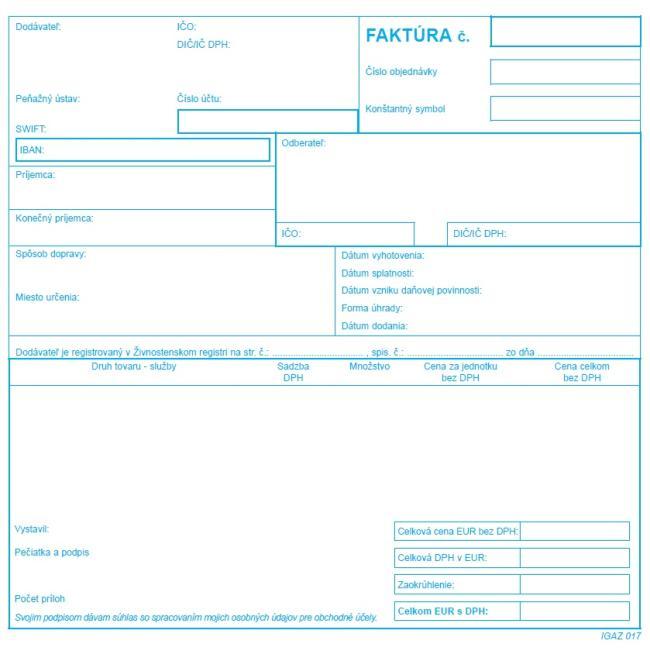 Faktura - daňový doklad, 21x20cm, 100 listů, samopřepis