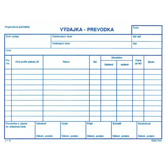 Výdejka - převodka bez DPH, A5