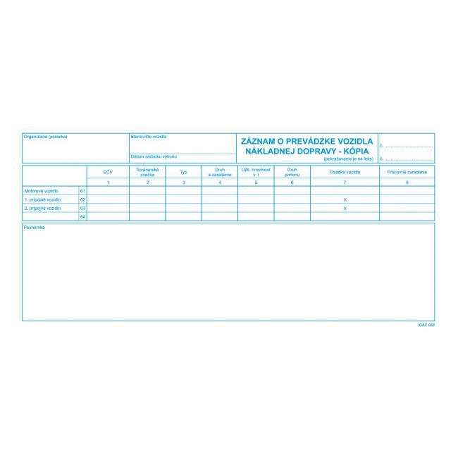 [TL058000] Záznam o provozu vozidla nákladní dopravy, 2/3 A4, kniha, 100 listů, kopie