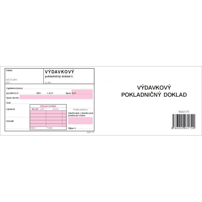 Výdajový pokladní doklad, A6, s DPH, samopřepis dvoubarevný