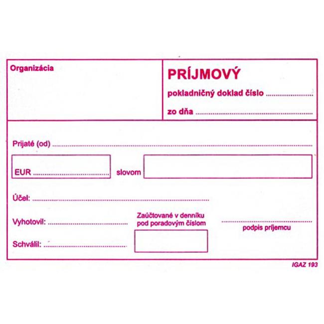 Příjmový pokladní doklad bez DPH, A6, 100 listů