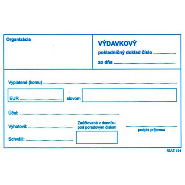 Výdajový pokladní doklad bez DPH, A6