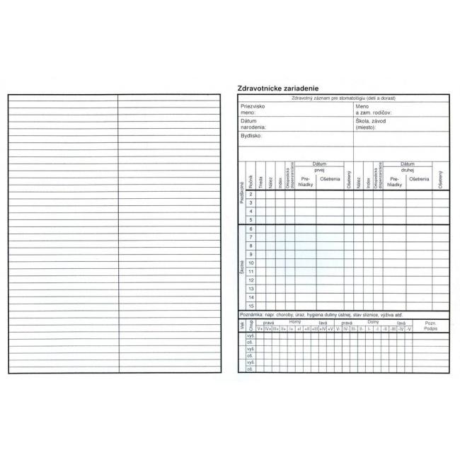 [TL218000] Zdravotní záznam pro zubaře. (dětské), A5, 2-list, 100 ks