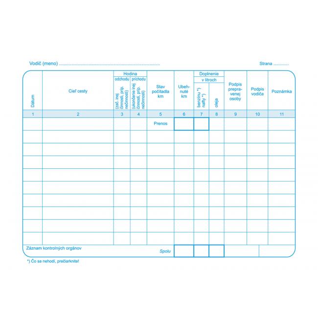 [TL275000] Záznam o provozu vozidla osobní dopravy, A5, blok, 100 listů
