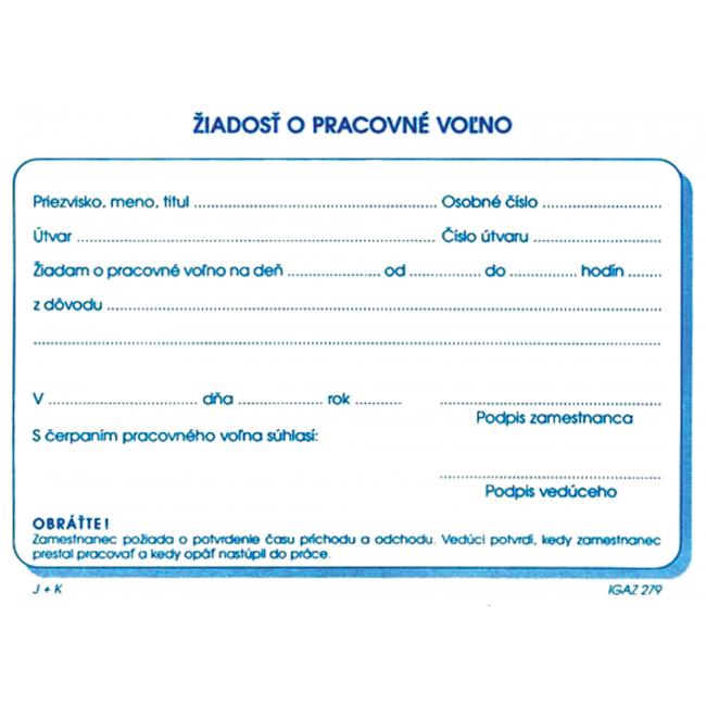 Formulář Žádost o pracovní volno, A6, 100 listů