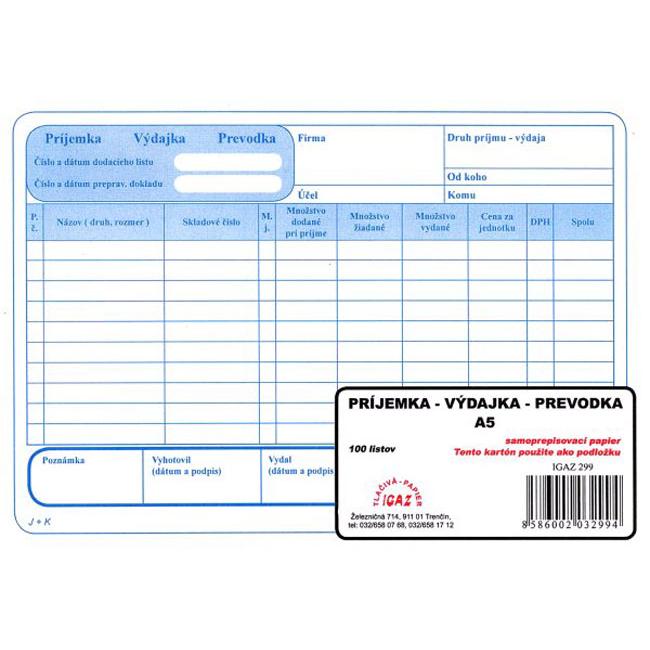 Příjemka - výdejka - převodka s DPH, samopřepis, A5