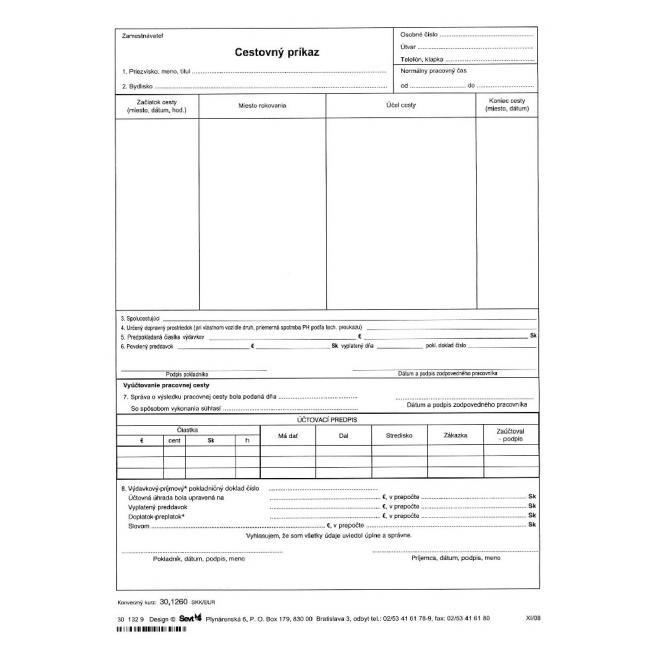 Cestovní příkaz A4, 20 kusů v balení.