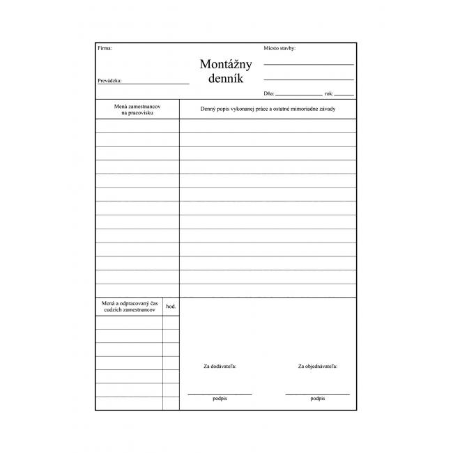Montážní deník, samopřepis, A4, 100 listů
