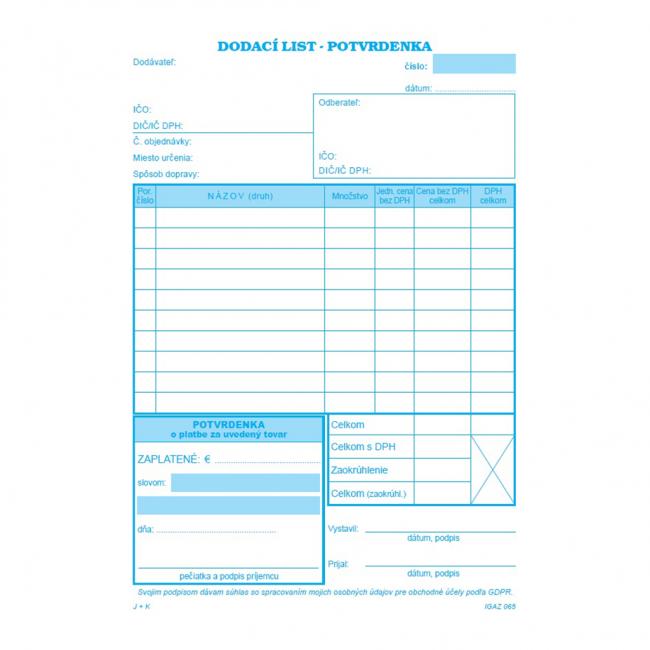 [TL650001] Dodací list, A5, s DPH, s potvrzenkou, samopřepis