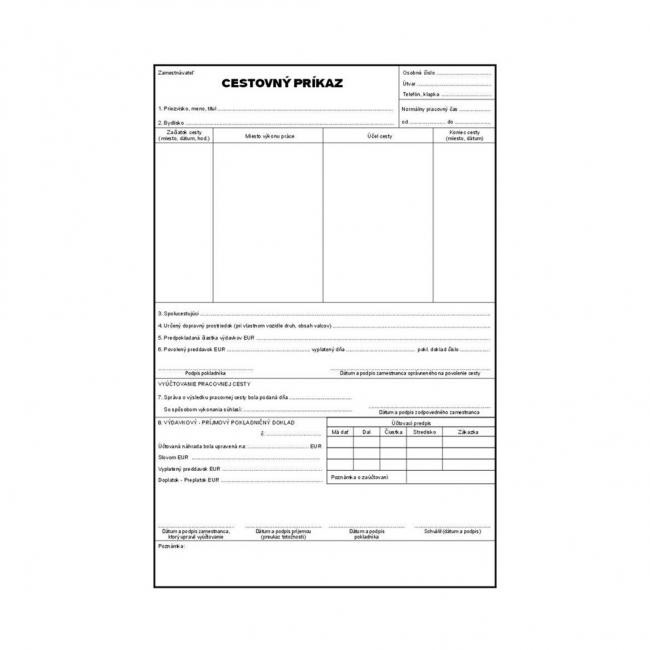 Cestovní příkaz, A4, blok, 100 listů