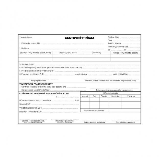 Cestovní příkaz, A5, blok, 100 listů