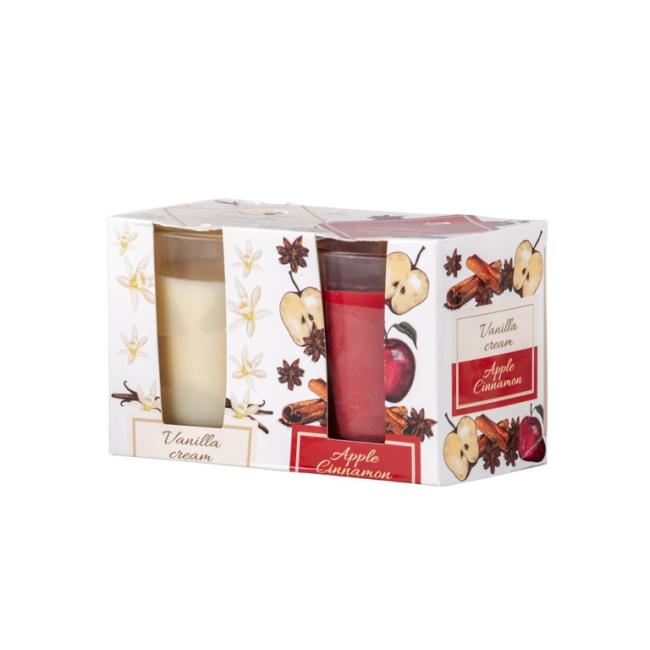 [XM034767] Emocio Sklo Decor Vanilla & Apple Cinnamon, vonná svíčka, 2 ks v krabičce, 752x65 mm