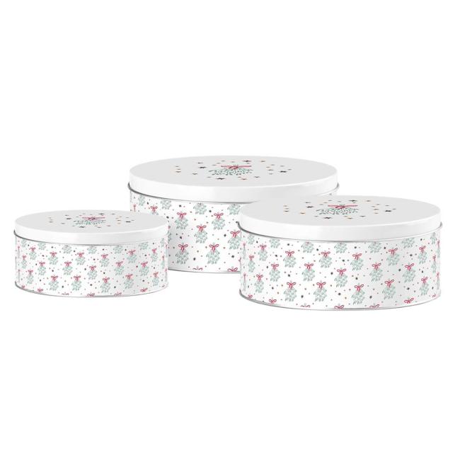 Plechová dóza 3 ks sada 200x90/185x80/140x65 mm kulatá IMELO MAGIC, bílá, modrá