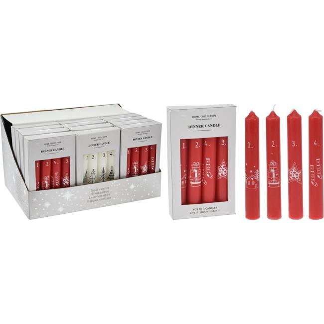 [XM042281] Adventní domácí svíčka 4 ks 215x160mm kalendář vánočních motivů mix, červená, bílá