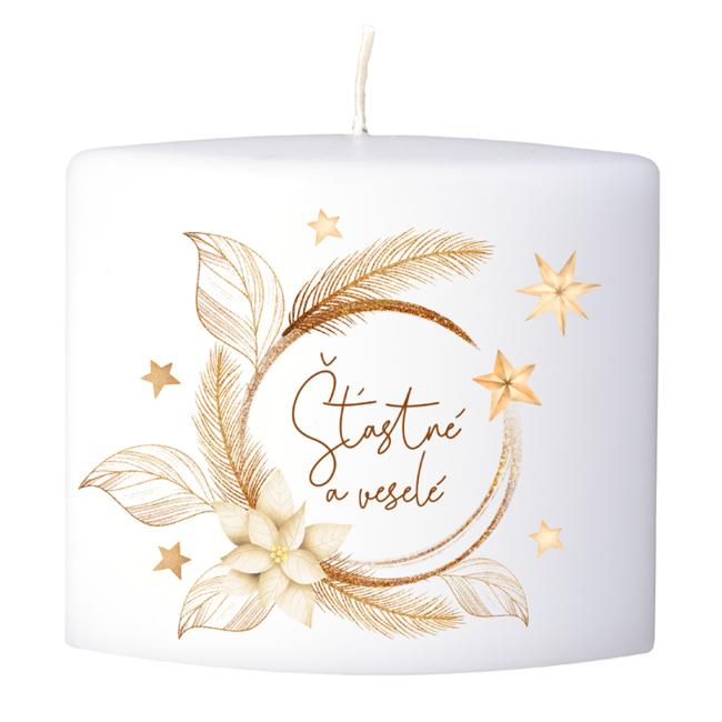 [XM042598] Elipsa 120x55x95 mm Zlatý kruh s nápisem Happy and Happy, svíčka