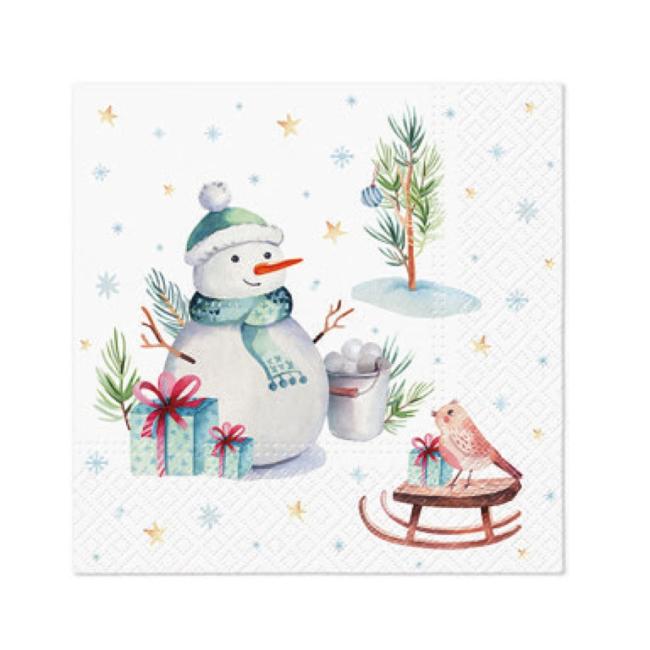 [XM043133] Vánoční ubrousky Lovely Snowman 33x33 cm, 20 ks