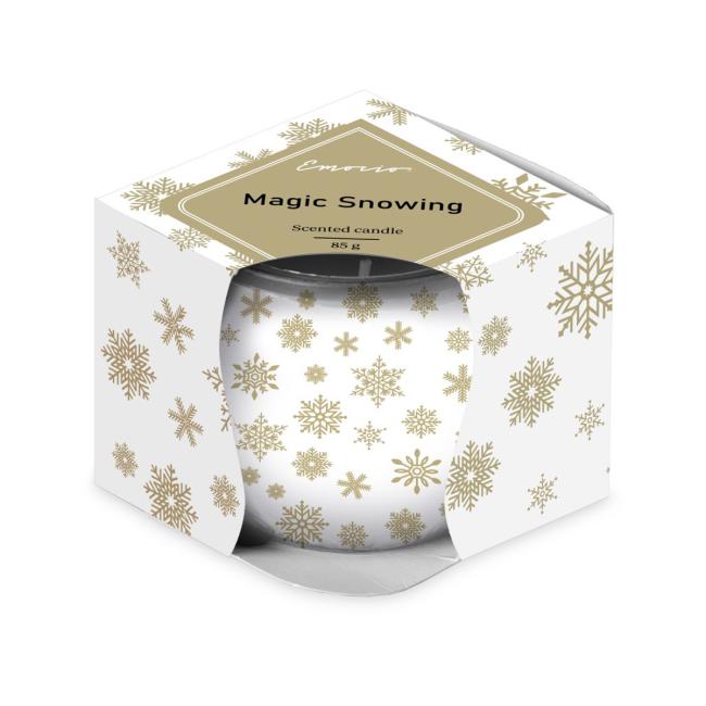 [XM043776] Emocio skleněný dekor 70x62 mm Magic Snowing bílo-zlatá vonná svíčka