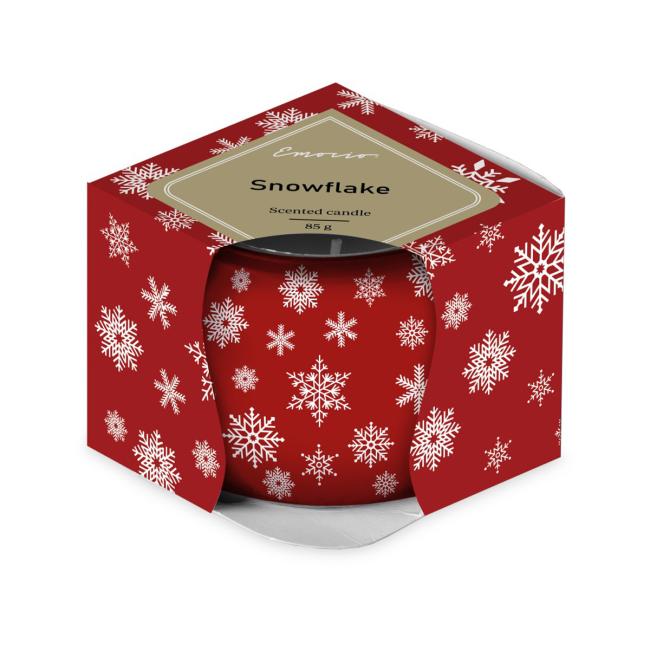 [XM043782] Emocio skleněný dekor 70x62 mm Magic Snowing červeno-bílá, vonná svíčka