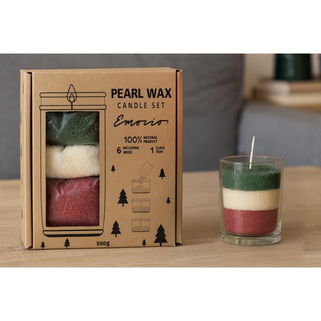 [XM044197] Emocio dárková sada sypaného vosku 500g + knoty + sklo, barevné