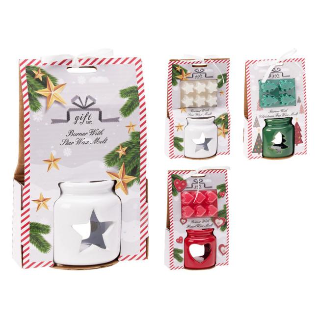 [XM044281] Aroma lampa 80x80mm + voskový stromek, hvězda, srdce, mix barev