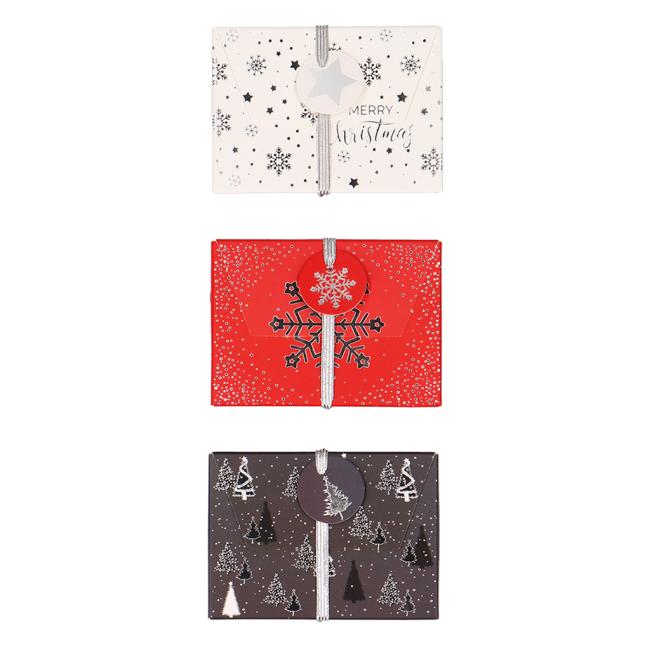 Vánoční papírová dárková krabička s gumičkou 112x80mm mix šedočervených motivů 3 ks