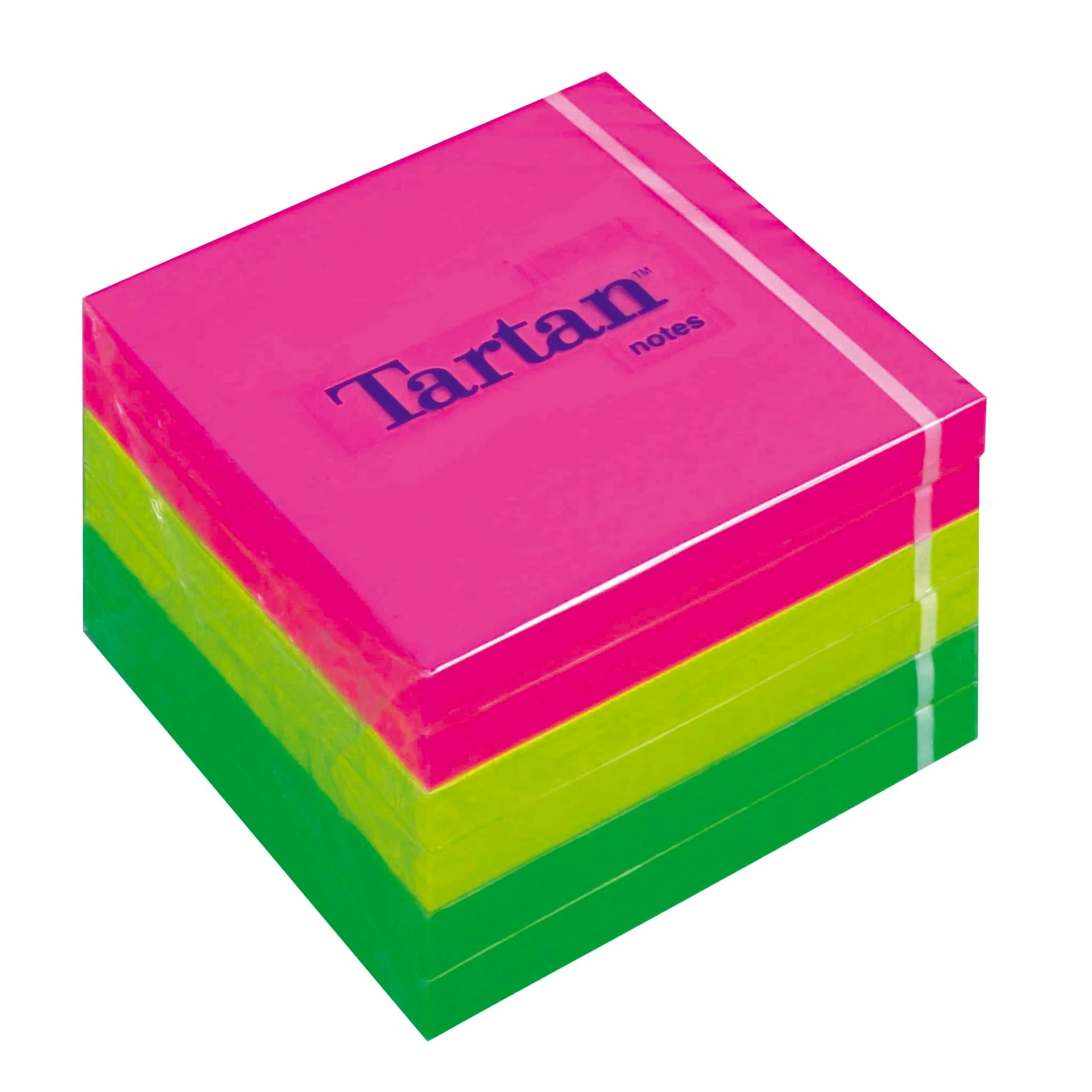 [LPT7676N] Samolepící bloček, 76x76 mm, 100 listů, 6 bločků/bal, TARTAN, mix neonové barvy