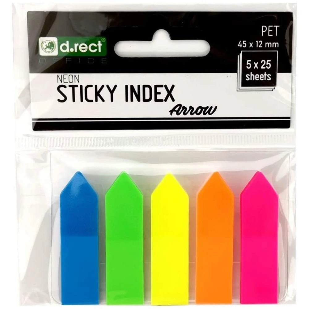 Index plastová šipka 45x12mm, neonové barvy, 5x25 ks (Smluvní)