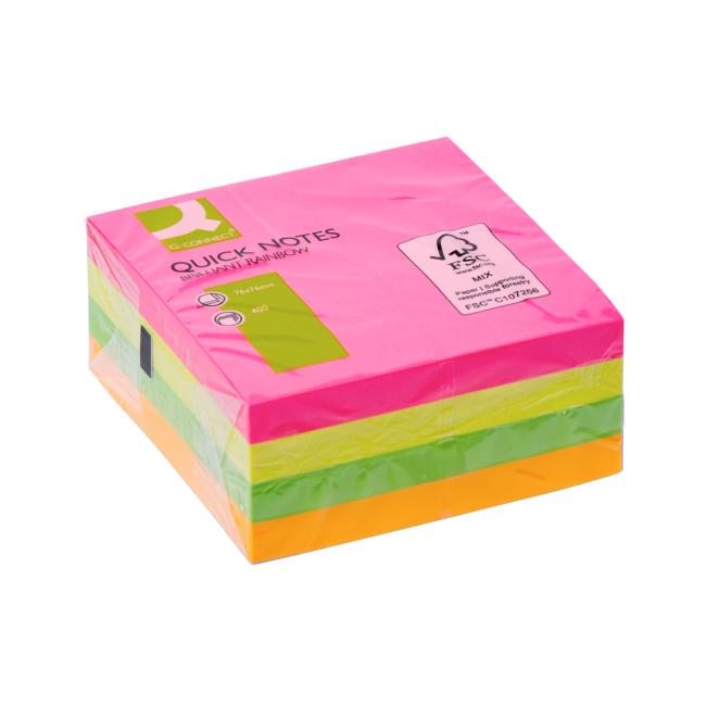[QC010497-C] Samolepící bloček Q-CONNECT 76x76 mm, 400 l, neonová (Smluvní)