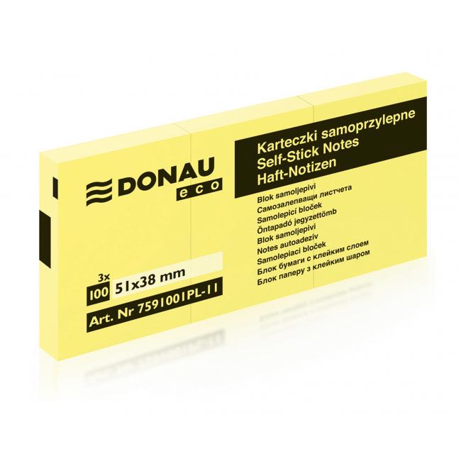 Samolepící bloček Donau ECO žlutý 38x51mm /3x100 (Smluvní)