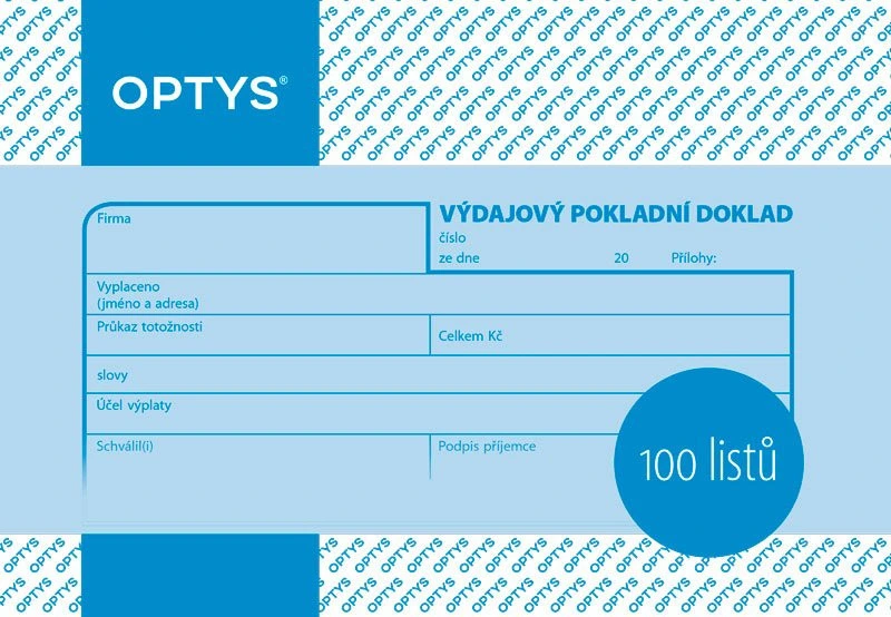 Tiskopis Výdejový pokladen doklad Optys, A6, 100 listů (Smluvní)