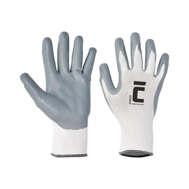 Rukavice nylon/úplet/nitril BABBLER, šedé/bílé, vel. S 8/M