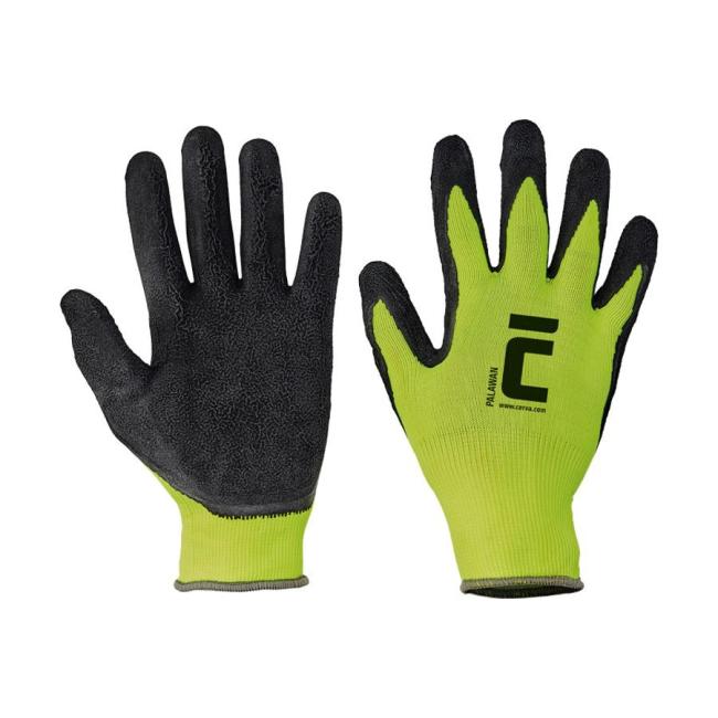 [CV997110] Rukavice nylonové, latexové PALAWAN, černo/zelené, vel. L 10/XL