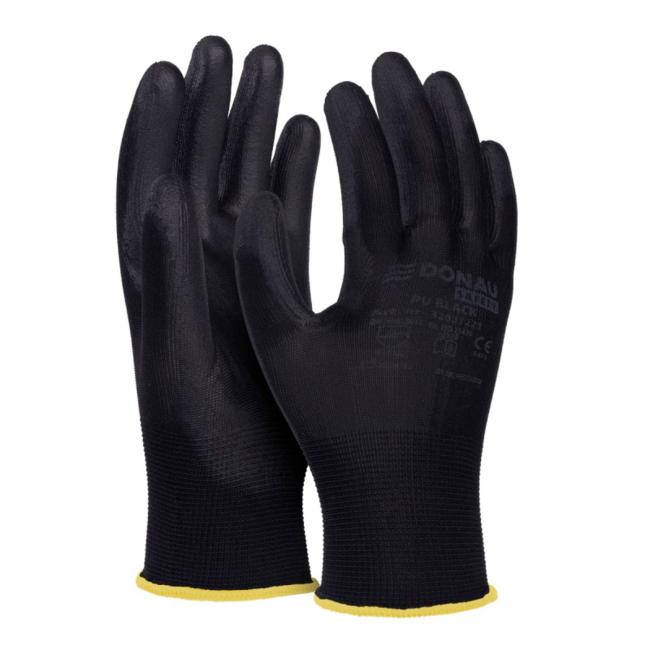 Rukavice pletené, polomáčené DONAU SAFETY PU kat. II černé vel. XL 10