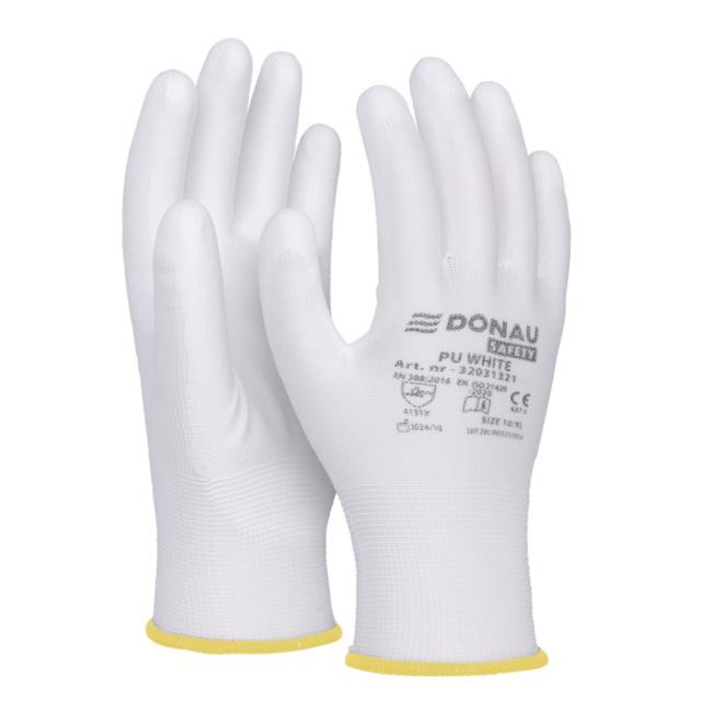 Rukavice pletené, polomáčené DONAU SAFETY PU kat. II bílé vel. XL 9