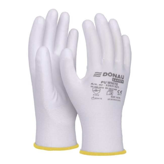 Rukavice pletené, polomáčené DONAU SAFETY PU kat. II bílé vel. XL 10